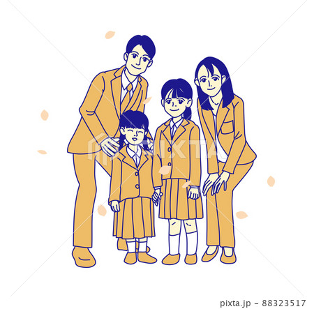 白を背景に入学式や卒業式に家族で撮る記念写真_女の子_姉_妹_オレンジトーン 88323517