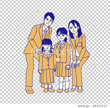 白を背景に入学式や卒業式に家族で撮る記念写真_女の子_姉_妹_オレンジトーン 88323517