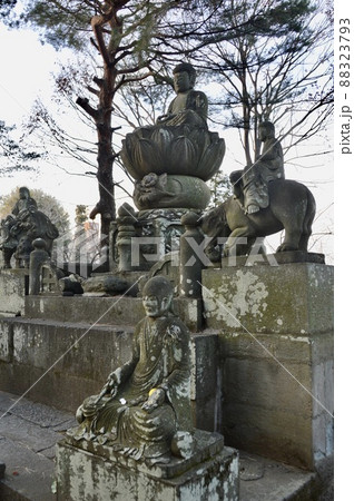 釈迦如来像(中央)･普賢菩薩像(右)･文殊菩薩像(左)（喜多院･墓百羅漢／埼玉県川越市小仙波町） 88323793