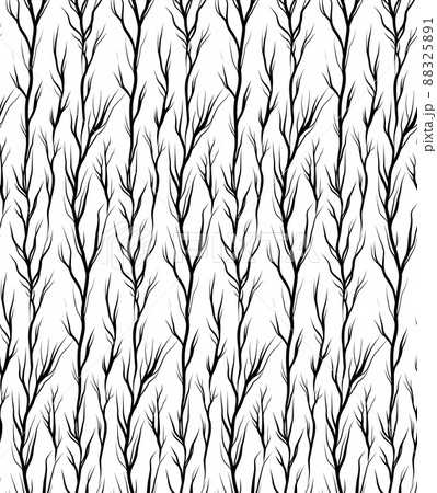 Seamless natural vector pattern with black silhouette of twigs and sprigs on a white background. Fabric swatch with leafless branches. Seamless natural vector pattern with black silhouette of twigs and sprigs on a white background. Fabric swatch with leafless branches. 88325891