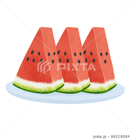 夏　カットスイカの手描きイラスト 88328084