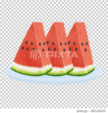 夏　カットスイカの手描きイラスト 88328084