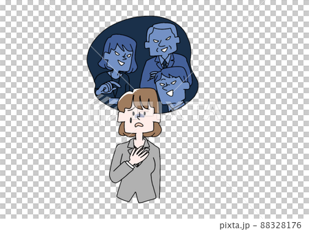 Business woman who is worried about human relations in the workplace Comical handwritten person Vector, color in line drawing 88328176