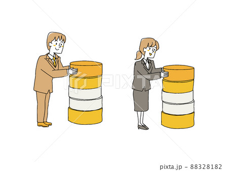 コツコツ積み上げていくビジネスマンのセット コミカルな手書きの人物 ベクター、線画にカラー コツコツ積み上げていくビジネスマンのセット コミカルな手書きの人物 ベクター、線画にカラー 88328182