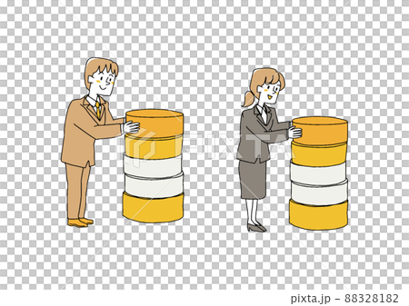 コツコツ積み上げていくビジネスマンのセット コミカルな手書きの人物 ベクター、線画にカラー コツコツ積み上げていくビジネスマンのセット コミカルな手書きの人物 ベクター、線画にカラー 88328182
