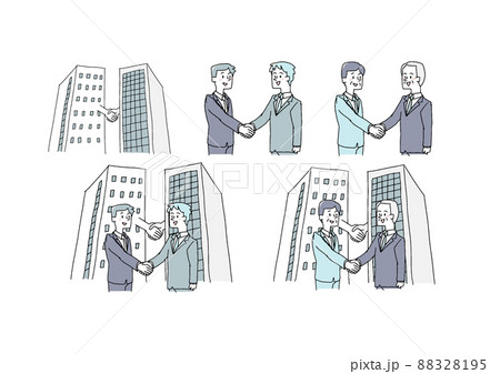 企業合併や会社の提携に関するイラストセット　コミカルな手書きの人物　ベクター、線画にカラー 88328195