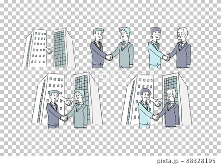 企業合併や会社の提携に関するイラストセット　コミカルな手書きの人物　ベクター、線画にカラー 88328195