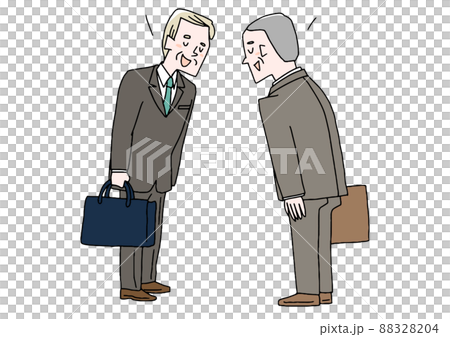 Businessmen bowing to each other (middle) Comical handwritten person Vector, line drawing and color Businessmen bowing to each other (middle) Comical handwritten person Vector, line drawing and color 88328204
