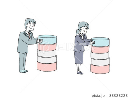 コツコツ積みあげていくビジネスマンのセット コミカルな手書きの人物 ベクター、線画にカラー コツコツ積みあげていくビジネスマンのセット コミカルな手書きの人物 ベクター、線画にカラー 88328228