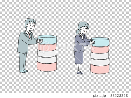 コツコツ積みあげていくビジネスマンのセット コミカルな手書きの人物 ベクター、線画にカラー コツコツ積みあげていくビジネスマンのセット コミカルな手書きの人物 ベクター、線画にカラー 88328228