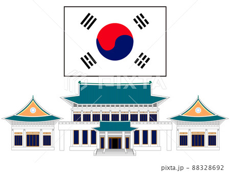 韓国の大統領府 青瓦台と韓国国旗 韓国の大統領府 青瓦台と韓国国旗 88328692