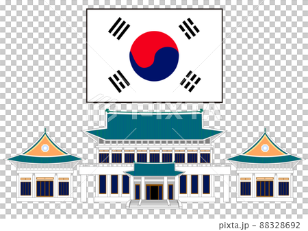 韓国の大統領府 青瓦台と韓国国旗 韓国の大統領府 青瓦台と韓国国旗 88328692
