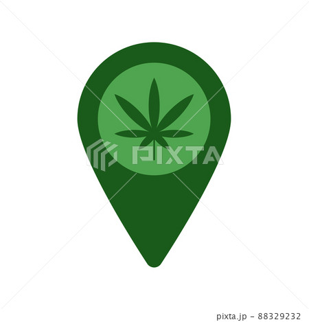 Geolocation tag with weed leaf vector icon 88329232