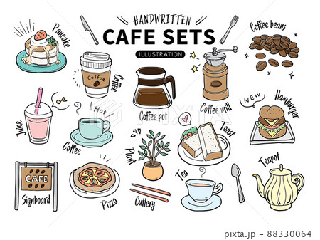 手描き素材セット_食べ物_カフェセット_カラー 88330064