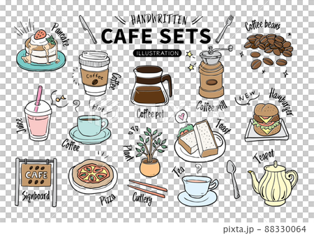 手描き素材セット_食べ物_カフェセット_カラー 88330064