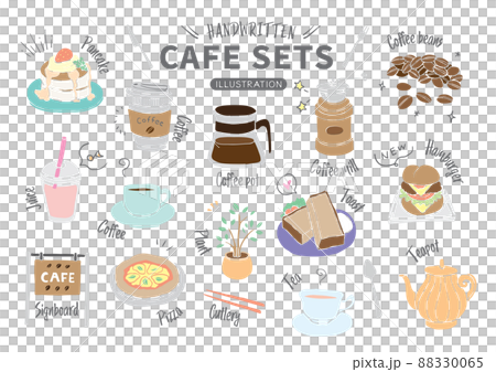 手描き素材セット_食べ物_カフェセット_線なしカラー 88330065