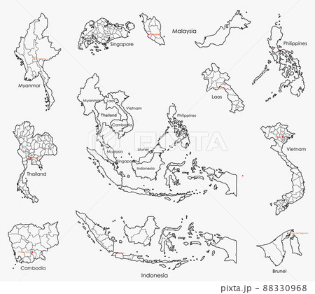 Doodle freehand drawing map of countries of South east Asia. 88330968