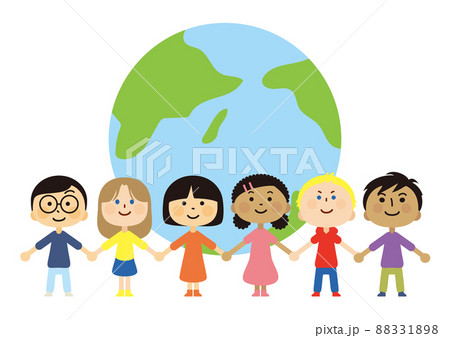 子ども　世界　手を繋ぐ　地球儀 88331898