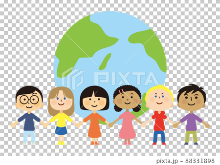 子ども　世界　手を繋ぐ　地球儀 88331898