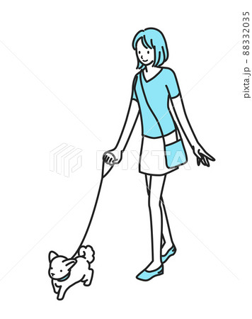 イヌの散歩に出掛ける夏の女性 イヌの散歩に出掛ける夏の女性 88332035