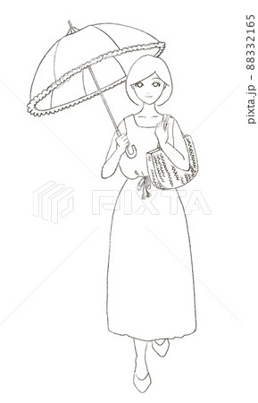 日傘をさす女性の線画 日傘をさす女性の線画 88332165