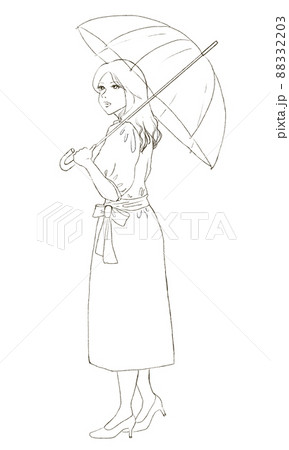 Premium Vector | Doodle hand drawn illustration. the girl holding an  umbrella over a cat. sketch illustration.