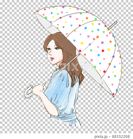 拿著雨傘的女人的上半身 88332208