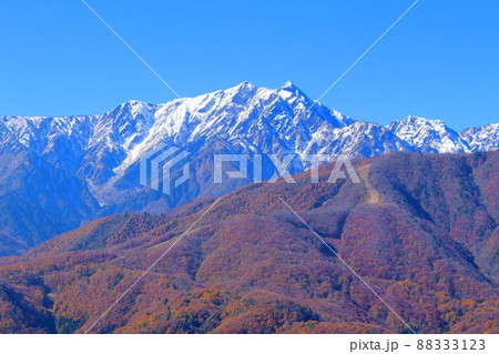 麗しき北アルプス　　：　信州の紅葉　    ：　紅葉の青木湖 88333123