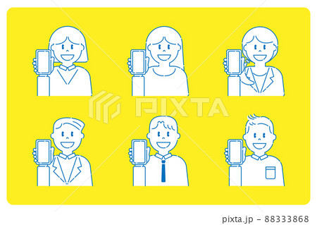 スマートフォンを持っているいろいろな人2　男性　女性　線画 88333868