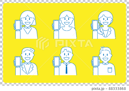 スマートフォンを持っているいろいろな人2　男性　女性　線画 88333868