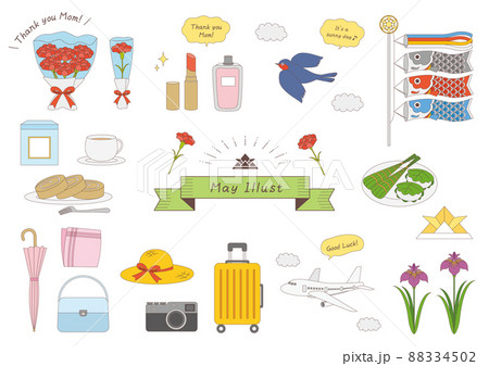 5月に関連するイラストのセット_主線あり 88334502