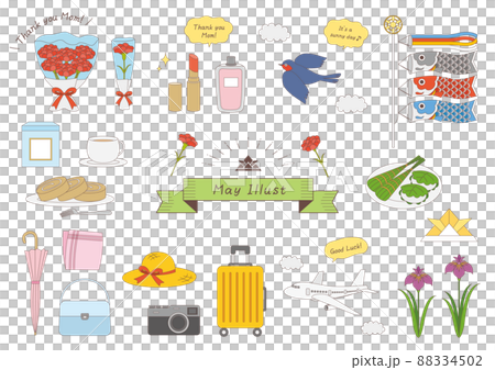 5月に関連するイラストのセット_主線あり 88334502