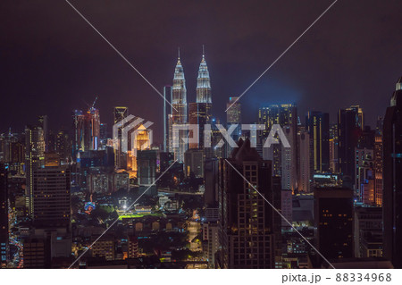Panorama view in the middle of Kuala Lumpur cityscape skyline. Night scene, Malaysia 88334968