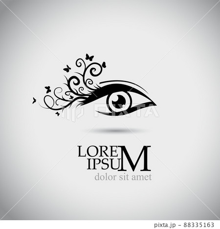 Logo is a beautiful female eye. Lashes with butterflies. Vector illustration 88335163