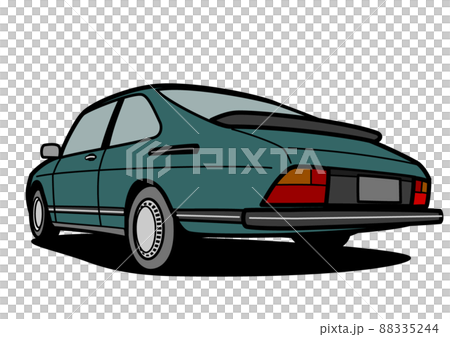 Retro Scandinavian coupe green rear view car illustration Retro Scandinavian coupe green rear view car illustration 88335244