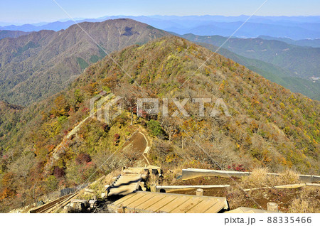 紅葉の丹沢山地　檜洞丸より丹沢主稜の熊笹ノ峰と大室山を望む 88335466