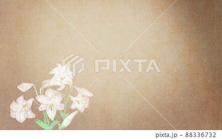 浮世絵調グラデーションに白百合（テッポウユリ）の和風背景イラストブラウン系 88336732