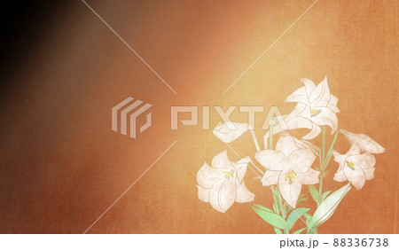 浮世絵調グラデーションに白百合（テッポウユリ）の和風背景イラストアンバー系 88336738