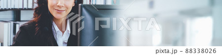Call center or customer support agent in broaden view panoramic banner Call center or customer support agent in broaden view panoramic banner 88338026