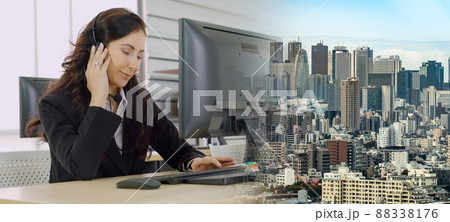 Business people wearing headset working in office broaden view 88338176