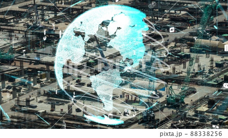 Construction technology concept with alteration graphic over construction site Construction technology concept with alteration graphic over construction site 88338256