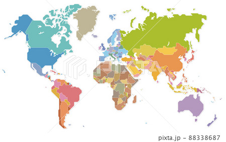 世界地図　色分け　国境　ベクター