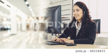 Business people wearing headset working in office broaden view Business people wearing headset working in office broaden view 88338835