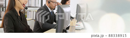 Call center or customer support agent in broaden view panoramic banner Call center or customer support agent in broaden view panoramic banner 88338915