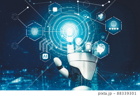 Futuristic AI thinking of droid robot artificial intelligence concept 88339301
