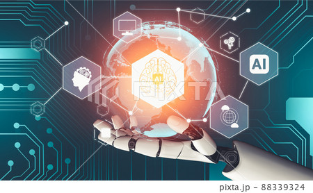 Futuristic AI thinking of droid robot artificial intelligence concept 88339324