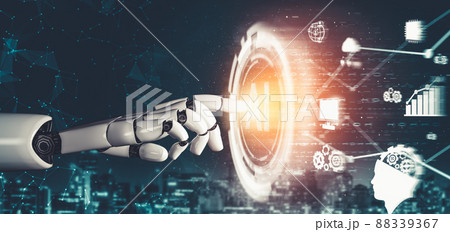 Futuristic AI thinking of droid robot artificial intelligence concept 88339367