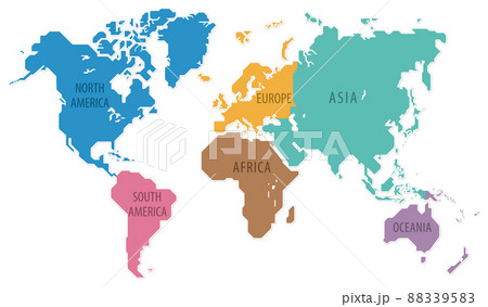 世界地図 六大州 色分け ベクターのイラスト素材 95