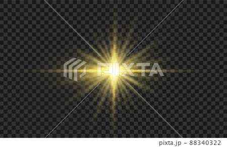 Golden glowing light. Gold glow flash with sparcle. Vector sunrise effect. Realistic shiny beam set 88340322