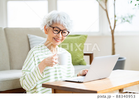 パソコンを見るシニアの女性 88340953